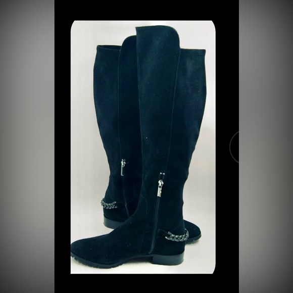 KARL LAGERFELD PARIS, Shay Chain-Trim Suede Knee-High Boots, Sz 9, Worn Once - Picture 2 of 11